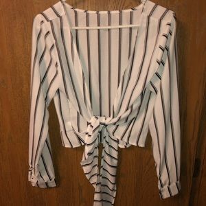 Tie-Front Striped Blouse